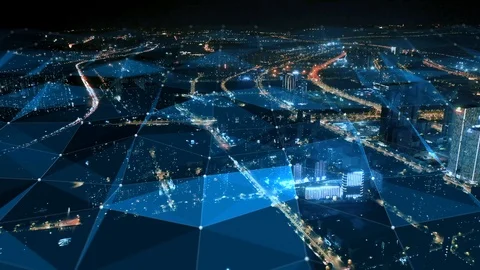 Smart Connected city skyline. Futuristic network concept, city Technology. 스톡 동영상 119214830
