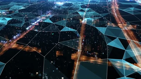 Smart Connected city skyline. Futuristic network concept, city Technology. Stock Footage 146520003