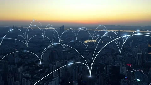 Smart Connected city skyline. Futuristic network concept, city Technology Video stock 164607053