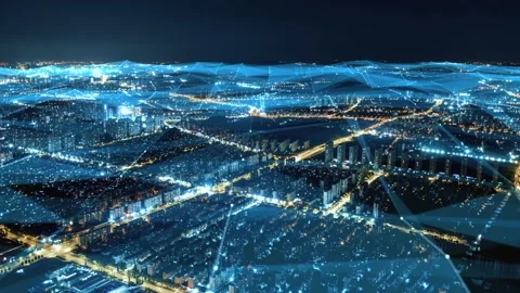 Smart Connected city skyline. Futuristic network concept, city Technology. Video stock 164608564