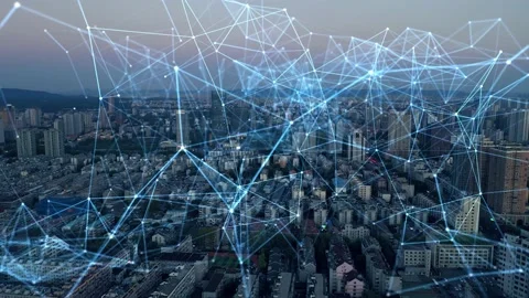 Smart Connected city skyline. Futuristic network concept, city Technology. Stock Footage 164609083
