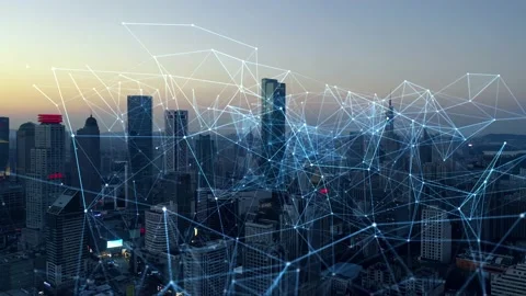 Smart Connected city skyline. Futuristic network concept, city Technology. Stock-Footage 164609178