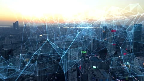 Smart Connected city skyline. Futuristic network concept, city Technology. Video stock 164609207