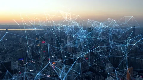 Smart Connected city skyline. Futuristic network concept, city Technology. Video stock 164609257
