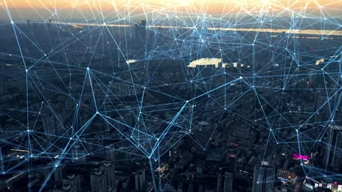 Smart Connected city skyline. Futuristic network concept, city Technology. Video stock 164609394