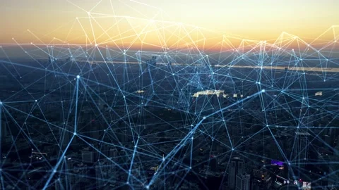 Smart Connected city skyline. Futuristic network concept, city Technology. Video stock 164609441
