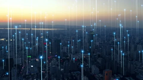 Smart Connected city skyline. Futuristic network concept, city Technology. Video stock 164609791