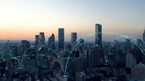 Smart Connected city skyline. Futuristic network concept, city Technology. Video stock 165437853