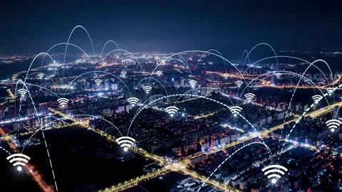 Smart Connected city skyline. Futuristic network concept, city Technology 스톡 동영상 167841553