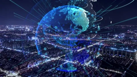 Smart Connected city skyline. Futuristic network concept, city Technology Video stock 221921453
