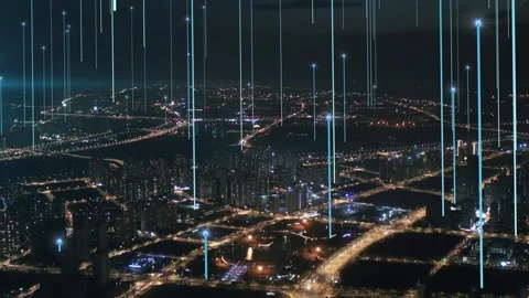 Smart Connected city skyline. Futuristic network concept, city Technology. Stock Footage 240254853