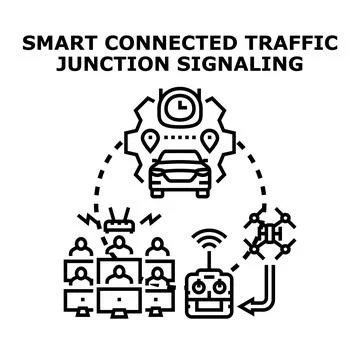 Smart connected traffic management system future technology 스톡 일러스트