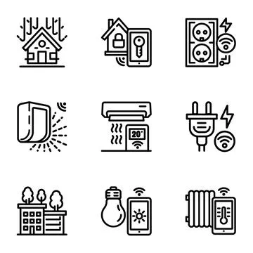 Smart construction icon set, outline style 스톡 일러스트