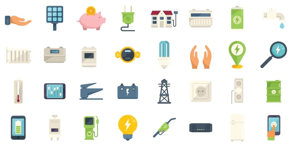 Smart consumption icons set flat vector. Vehicle autonomous Stock Illustration