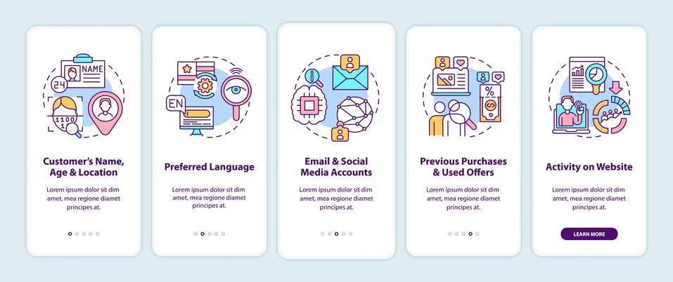 Smart content analytics components mobile app page screen with concepts Illustrazione stock
