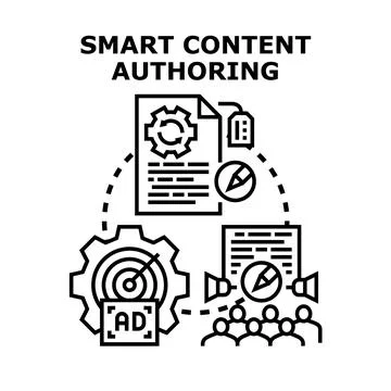 Smart content authoring creating advertising strategy for audience Illustrazione stock