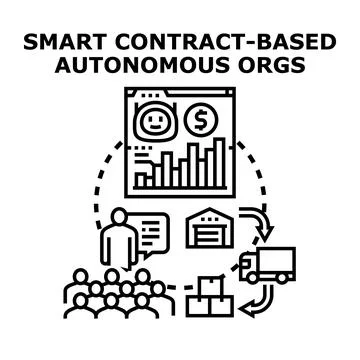 Smart contract autonomous organization managing decentralized logistics syste Stock Illustration