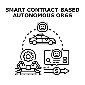 Smart contract based autonomous organizations concept illustrating Stock-Illustration
