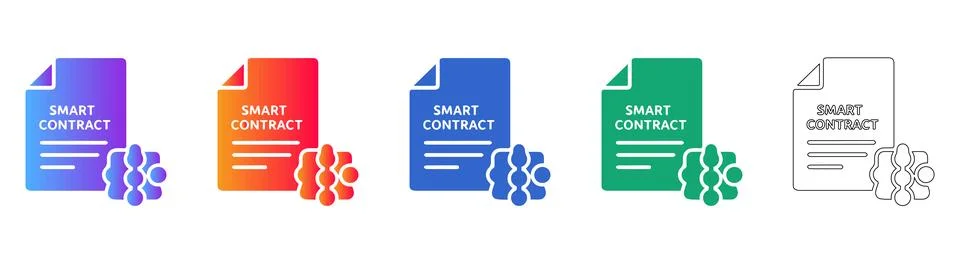 Smart Contract Blockchain Icon Set Stock Illustration