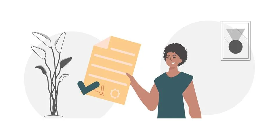 Smart contract concept. Data protection. The man is holding a document. Stock Illustration