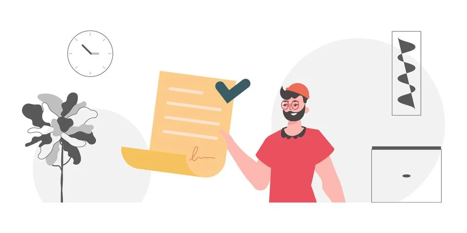 Smart contract concept. Data protection. A man is holding a contract or doc.. イラスト素材