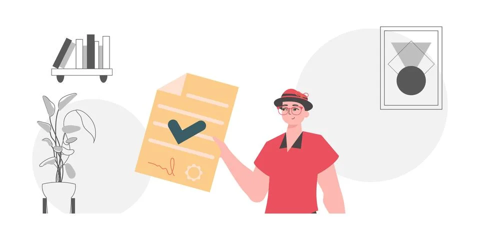 Smart contract concept. Data protection. The guy is holding a contract or d.. Stock Illustration