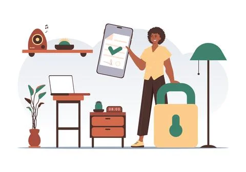 Smart contract concept. Data protection. A man is holding a contract or doc.. Stockillustratie