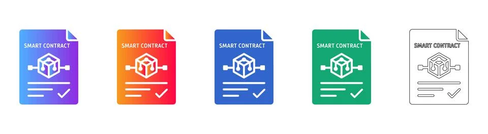 Smart Contract Document Icons Stock Illustration