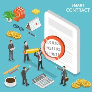 Smart contract flat isometric vector concept. Stock Illustration