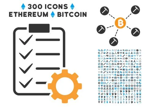 Smart Contract Gear Flat Icon with Set Stock Illustration