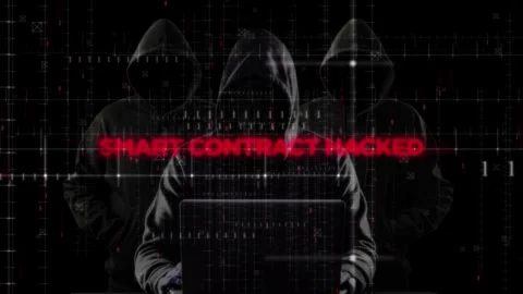 Smart Contract Hacked Text Animation on Digital Background Stock Footage 343352189