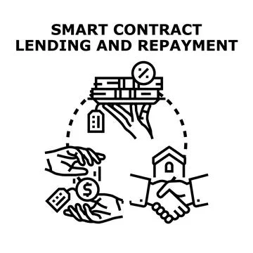 Smart contract lending and repayment managing financial transactions Stock Illustration