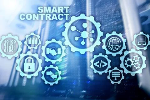 Smart Contract on modern server room background. Business Technology Stock Illustration