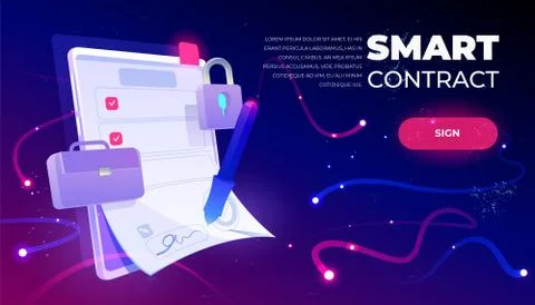 Smart contract web banner, e-signature document イラスト素材