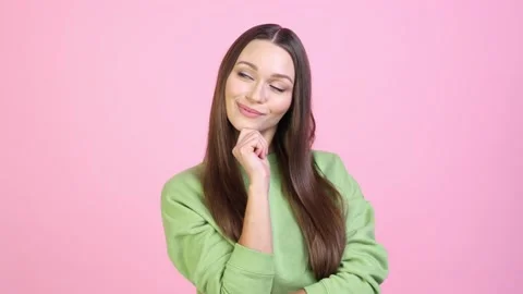 Smart coquette lady decide thoughts isolated pastel color background Stock Footage 169595119