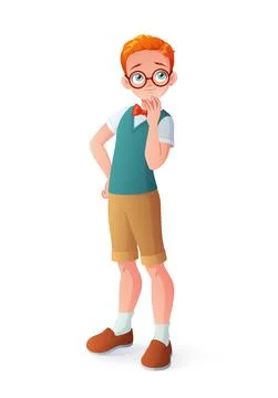 Smart curious thinking young redhead kid. Isolated vector illustration. Stock Illustration