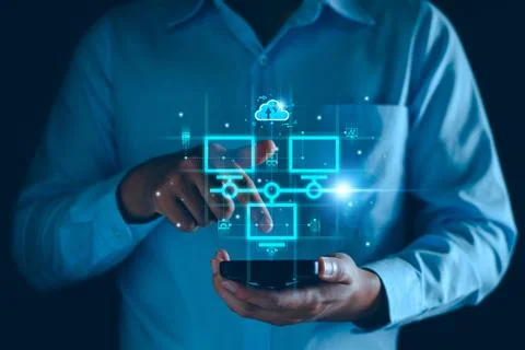 Smart data exchange technology, Data transfer, Cloud network connects to in.. Foto stock