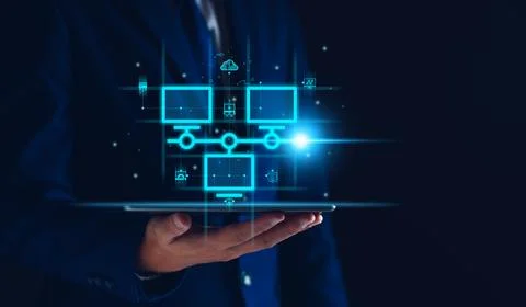 Smart data exchange technology, Data transfer, Cloud network connects to in.. Foto stock