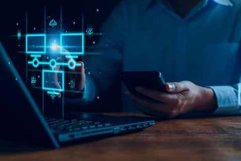 Smart data exchange technology, Data transfer, Cloud network connects to inte Stock Photos