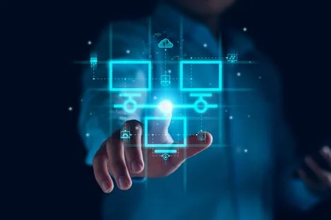 Smart data exchange technology, Data transfer, Cloud network connects to inte Foto stock