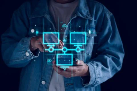 Smart data exchange technology, Data transfer, Cloud network connects to inte Stock Photos