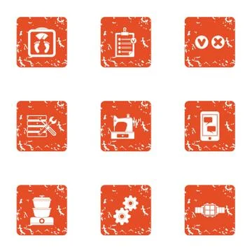 Smart data icons set, grunge style Stock Illustration