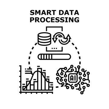 Smart data processing analyzing information with artificial intelligence Illustration