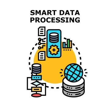 Smart data processing automation managing global information Stock Illustration