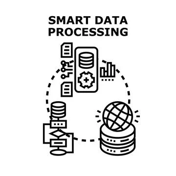 Smart data processing automation managing global information Stock Illustration