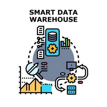 Smart data warehouse concept processing analyzing information Stock Illustration
