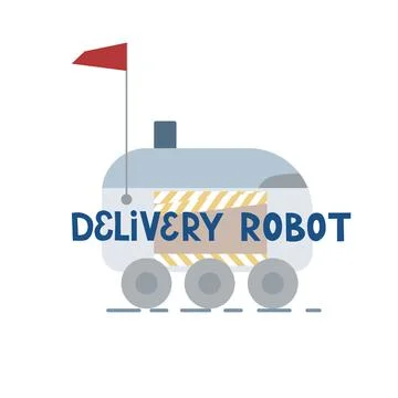 Smart delivery with self driving machine. Lettering Delivery robot. Vector Stock Illustration