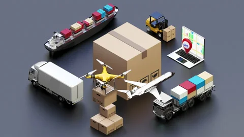 Smart delivery service is requested by mobile and logistics are appearing. 4k. Stock Footage 170479638