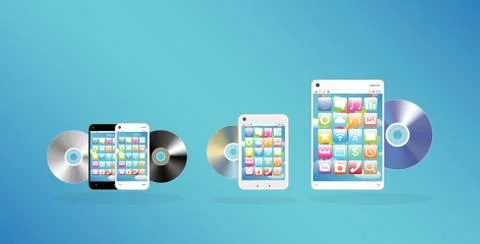 Smart device with cd and dvd disk Stock Illustration
