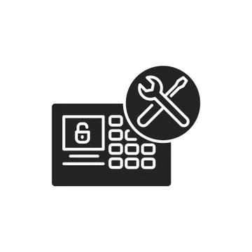 Smart Device Installation black glyph icon. Home automation. Installation ele Stock Illustration